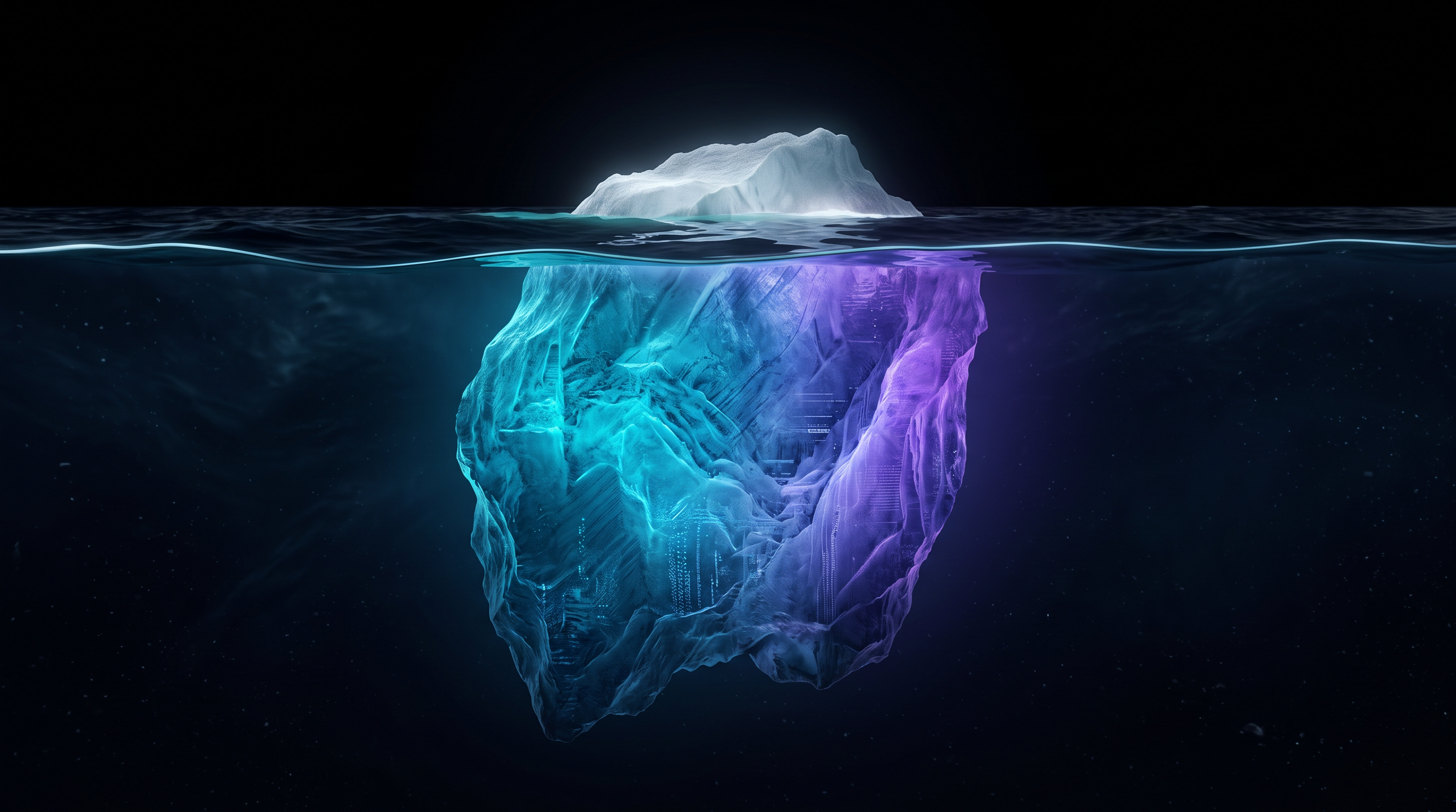 Iceberg metaphor for hardened tested software below the visible code